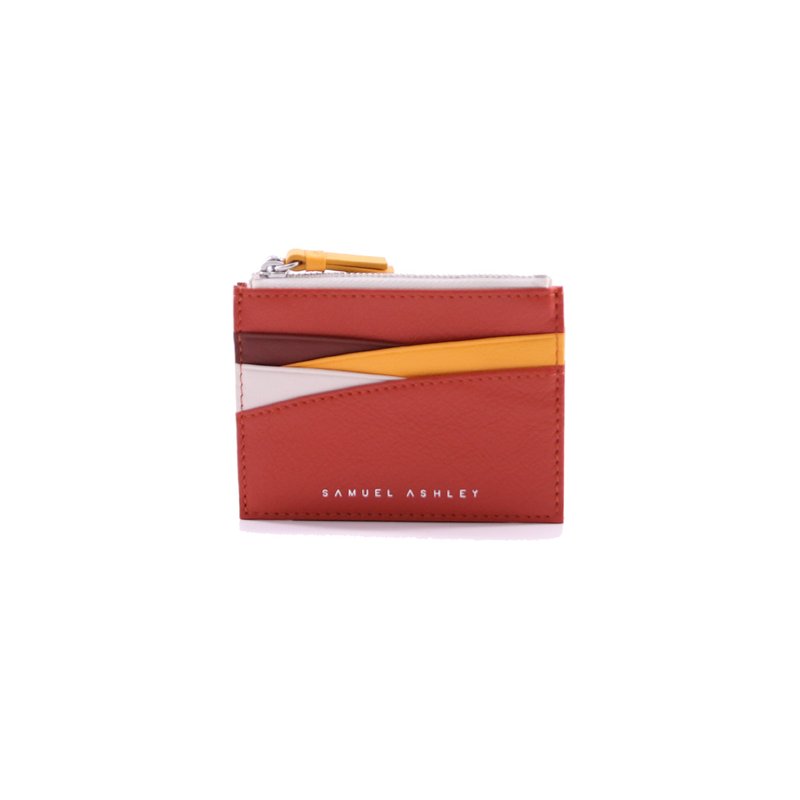 Iris Top-zip Card Holder - Reddish Orange - ที่เก็บนามบัตร - หนังแท้ สีส้ม