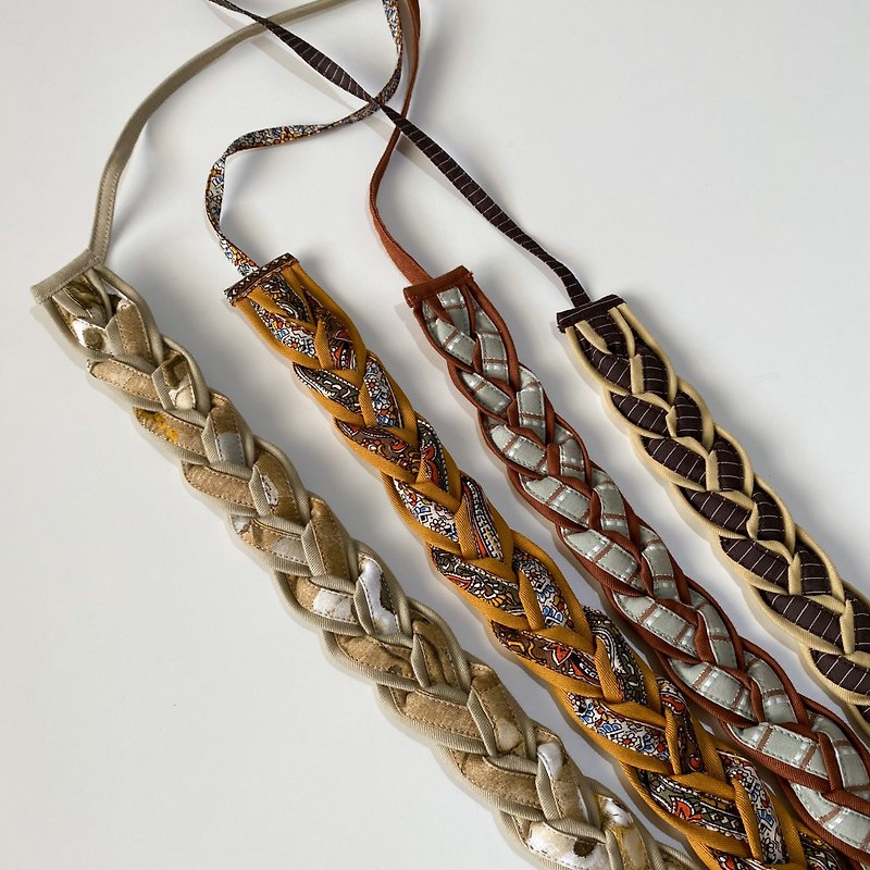 Earth tones-handmade self-tying braided headband - ที่คาดผม - ผ้าฝ้าย/ผ้าลินิน หลากหลายสี