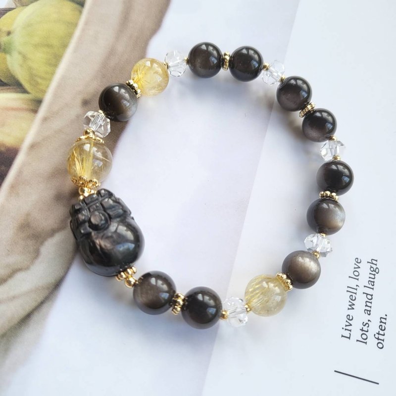 Lucky and ward off evil/good fortune stone Pixiu titanium crystal top Silver Stone bracelet - สร้อยข้อมือ - คริสตัล 