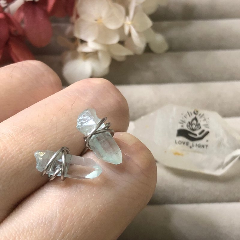 316L醫療鋼 水光水晶耳環 鍍膜水晶 手工製作 原礦耳釘 - 耳環/耳夾/耳骨夾 - 不鏽鋼 