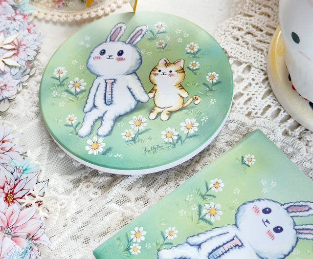 新品/ウサギとファガオの陶器製クリスタルクリアエンボス加工吸水性