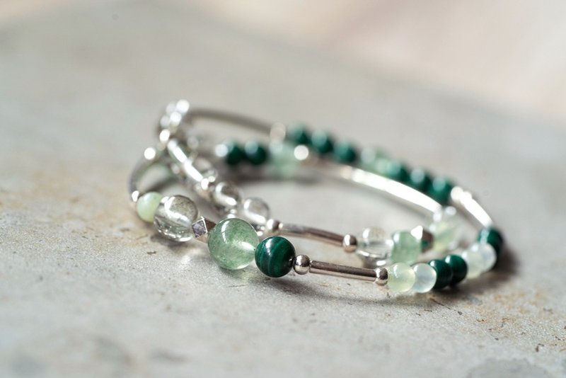 Mansheng - Green Ghost Green Strawberry Crystal Stone Stone Sterling Silver Double Circle Bracelet - Bracelets - Semi-Precious Stones Green