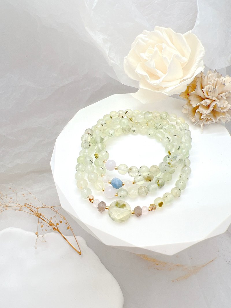 [108 Rosary Beads Series] Grape Jade*Moonstone*Rose Quartz * Rosary Beads Multi-circle Bracelet - สร้อยข้อมือ - คริสตัล สีเขียว