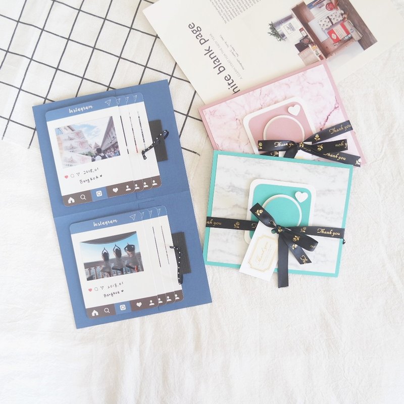 Ready stock/Marble waterfall card mechanism handmade card - Instagram style flip card IG card - การ์ด/โปสการ์ด - กระดาษ 