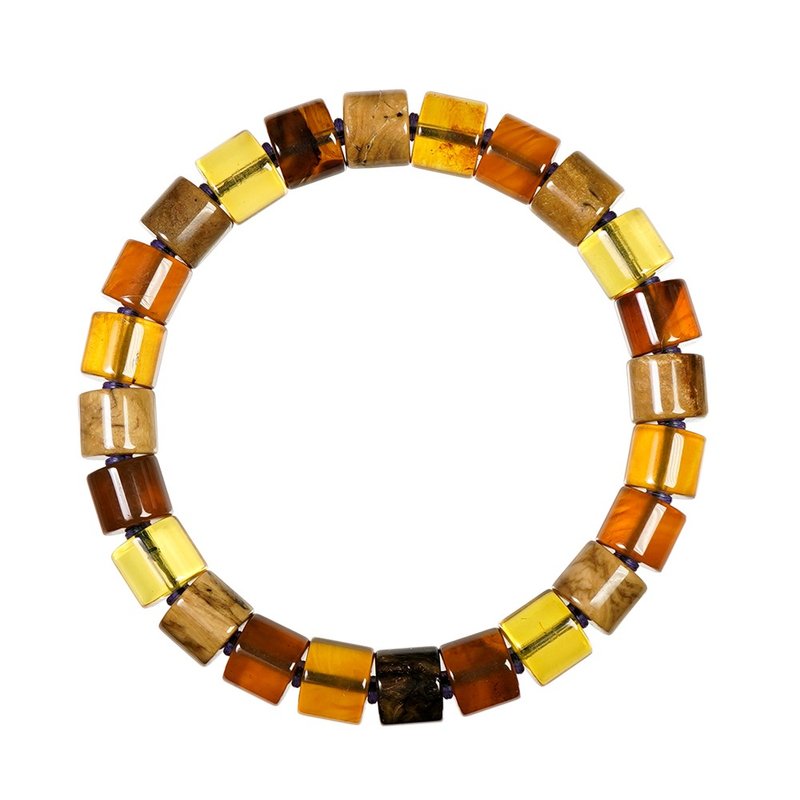 【正佳珠寶】 蜜蠟琥珀 高品溶洞植物藍珀 12g 直切圓骨手串 - 手鍊/手環 - 半寶石 多色