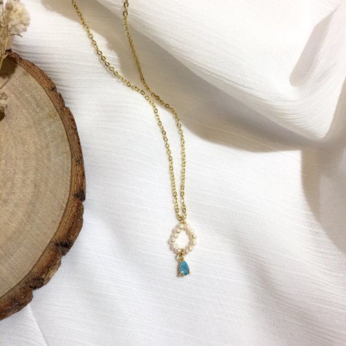 KAREN JEWELRY 14K包金 天然淡水珍珠海藍寶項鍊 鎖骨鏈 14KGF