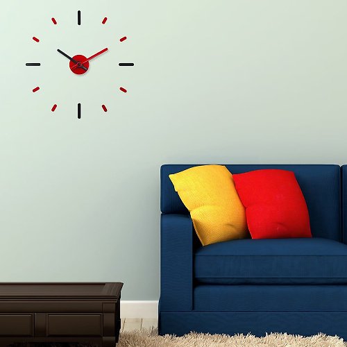 ontime On-Time Wall Clock Peel and Stick Black Red 56 Cm. (22.5 inch)