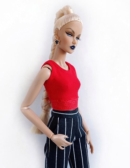 La-la-lamb La-la-lamb Red top with lace for Fashion Royalty FR2 Nu face 12 inch dolls