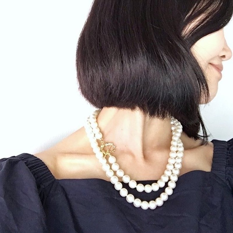 3WAY Perl long necklace . Gold 8mm - ネックレス - プラスチック ホワイト