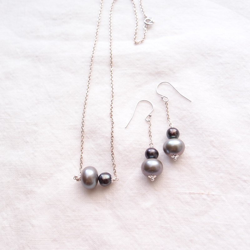 【SV】Green Gray × Navy Pearl Necklace バイカラー パールネックレス・グリーングレー×ネイビー - 項鍊 - 純銀 銀色