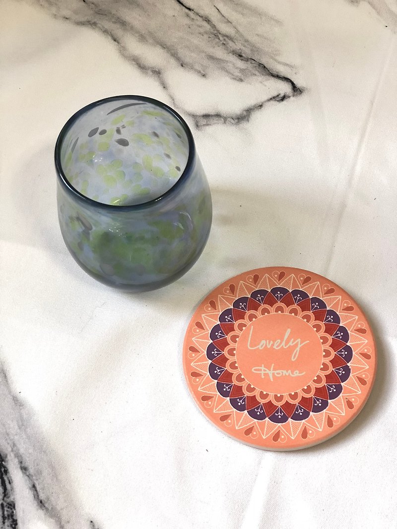 Own hand-painted ceramic water-absorbing coaster mandala Henna Zen around painted Henna Mandala - Coasters - Porcelain Orange
