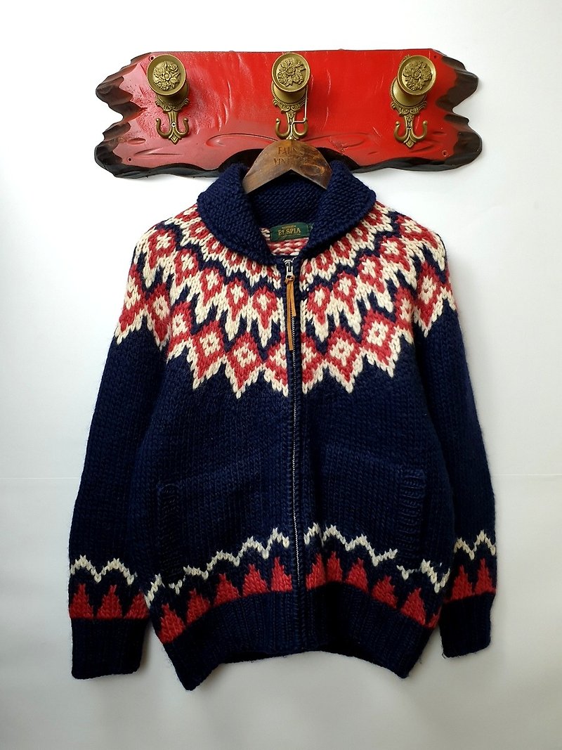 Little Turtle Gege - Nordic Ethnic Totem Thick Knit Sweater Jacket - เสื้อโค้ทผู้ชาย - ขนแกะ 