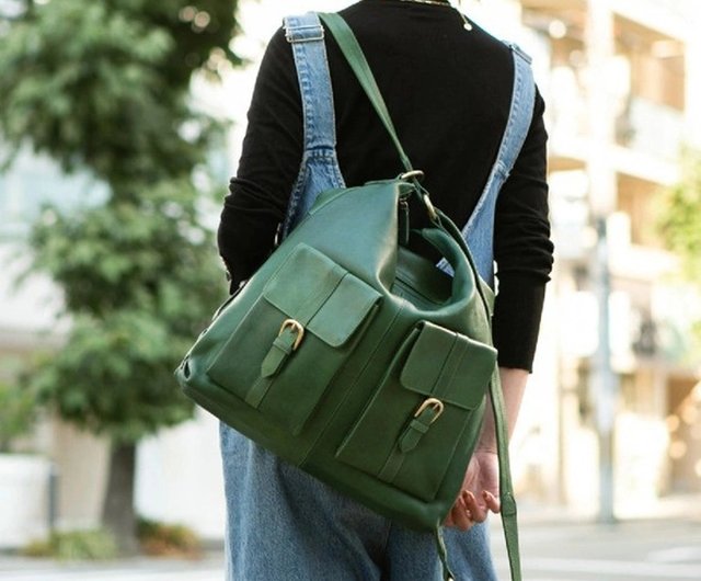 リュックサック 牛ヌメ革 2Way トートバッグ ショルダーバッグ 鞄 Lサイズ 大容量 日本 【Green】 - ショップ Leather  Goods Shop Hallelujah リュック・バックパック - Pinkoi