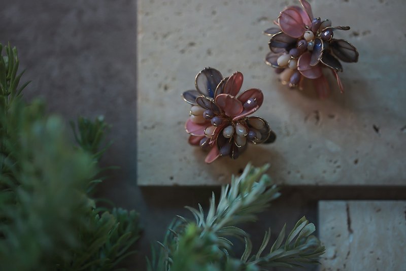 Sweet fruit crystal flower resin flower earrings can be changed to pure silver ear pin/14K gold Clip-On - Earrings & Clip-ons - Resin Purple