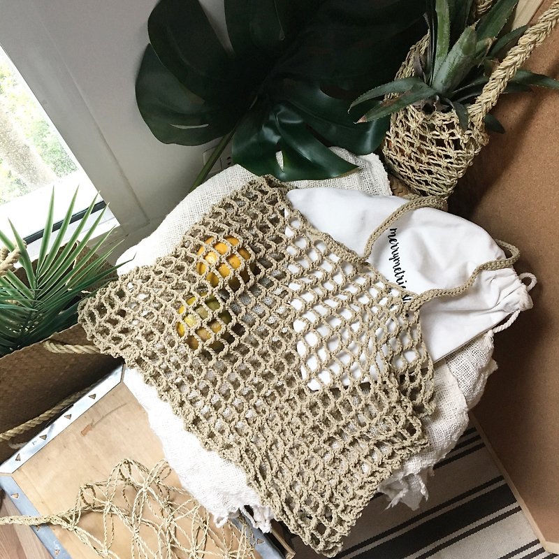 Coffee brown Nagridia Crochet Bag - Handbags & Totes - Cotton & Hemp Khaki