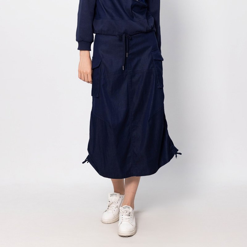 【MEDUSA】藍色抽繩純棉中長裙(M-XL) | 休閒長裙 抽繩長裙 - 裙子/長裙 - 棉．麻 藍色