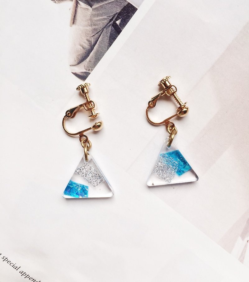 La Don - Triangle Collage Ear Pins - Earrings & Clip-ons - Acrylic Blue