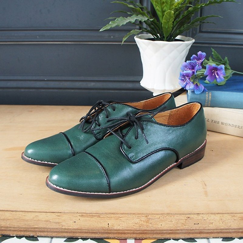 GT Full Leather edging Oxford shoes - Green - Women's Oxford Shoes - Genuine Leather Green