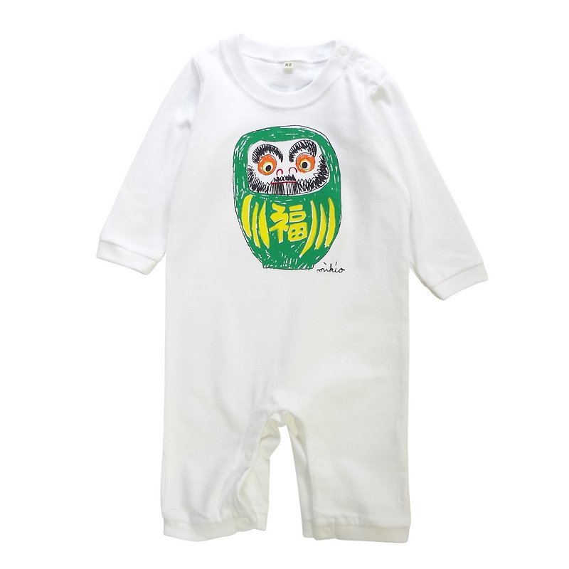 Daruma  Long Sleeve Baby's Romper Green - ชุดทั้งตัว - ผ้าฝ้าย/ผ้าลินิน สีเขียว
