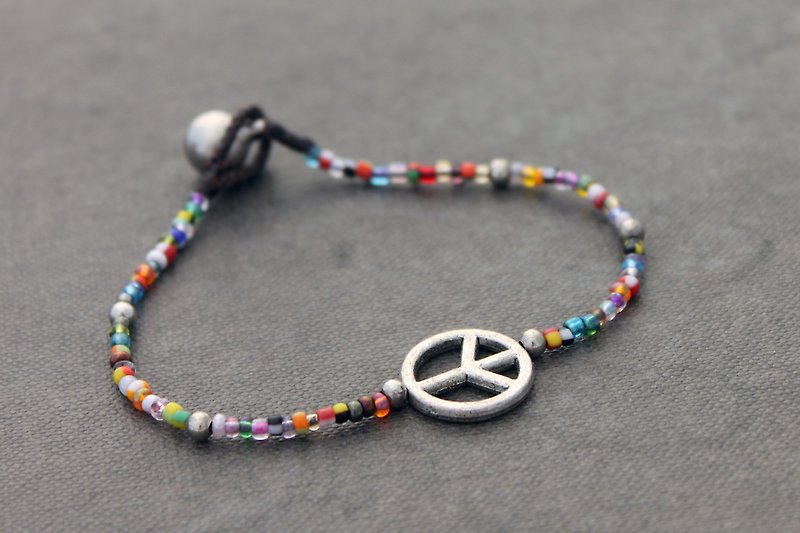 Peace Charm Glass Beads Bracelets Silver Rainbow Seed Beads  - สร้อยข้อมือ - พลาสติก หลากหลายสี