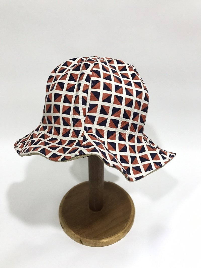 60年代幾何X卡其色燈心絨 手工限量六片帽 - 帽子 - 棉．麻 橘色
