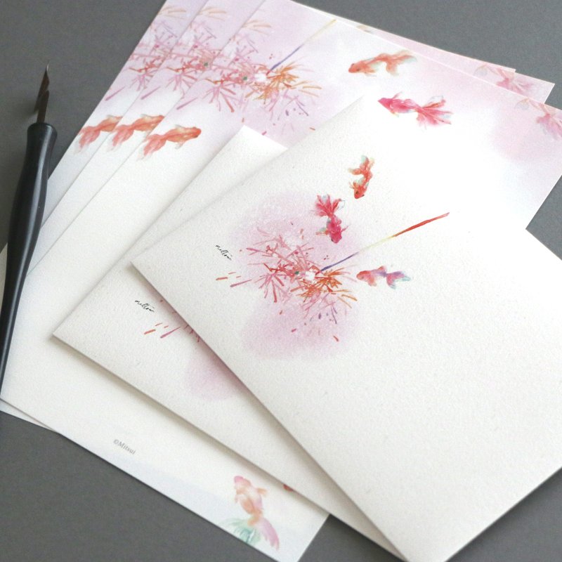 線香花火と金魚のレターセット - 信封/信紙 - 紙 粉紅色