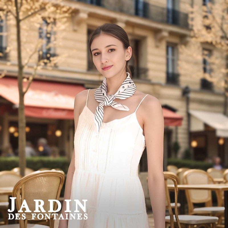 左岸花園黑白絲巾60厘米 Jardin Des Fontaines - 絲巾 - 聚酯纖維 白色