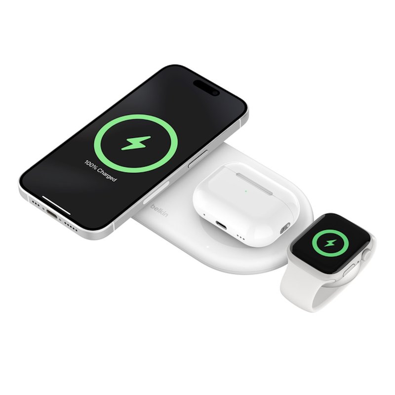 BoostCharge Pro Qi2 15W 3-in-1 Magnetic Wireless Charging Pad White - ที่ชาร์จไร้สาย - วัสดุอื่นๆ 