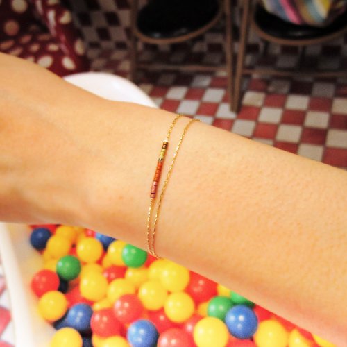 Piecesmet Accessory 精靈Genie | 金霓蛇骨雙細鍊 10紅紫18k金日本玻璃手鍊