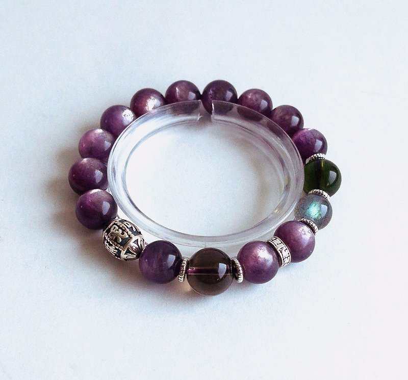 Gemstone Natural Lithium Mica 10.3mm 925 Sterling Silver Bracelet - Bracelets - Gemstone Purple