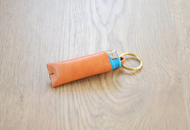 Simple style handmade leather lighter holster (orange) (free hand lettering) - อื่นๆ - หนังแท้ สีส้ม