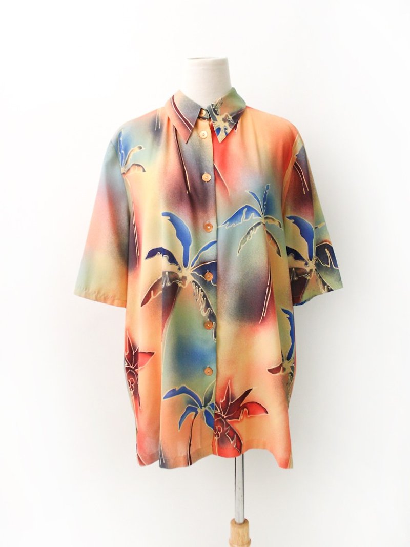 復古夏威夷粉橘短袖90s歐洲古著襯衫 European Vintage Blouse - 女襯衫 - 聚酯纖維 橘色
