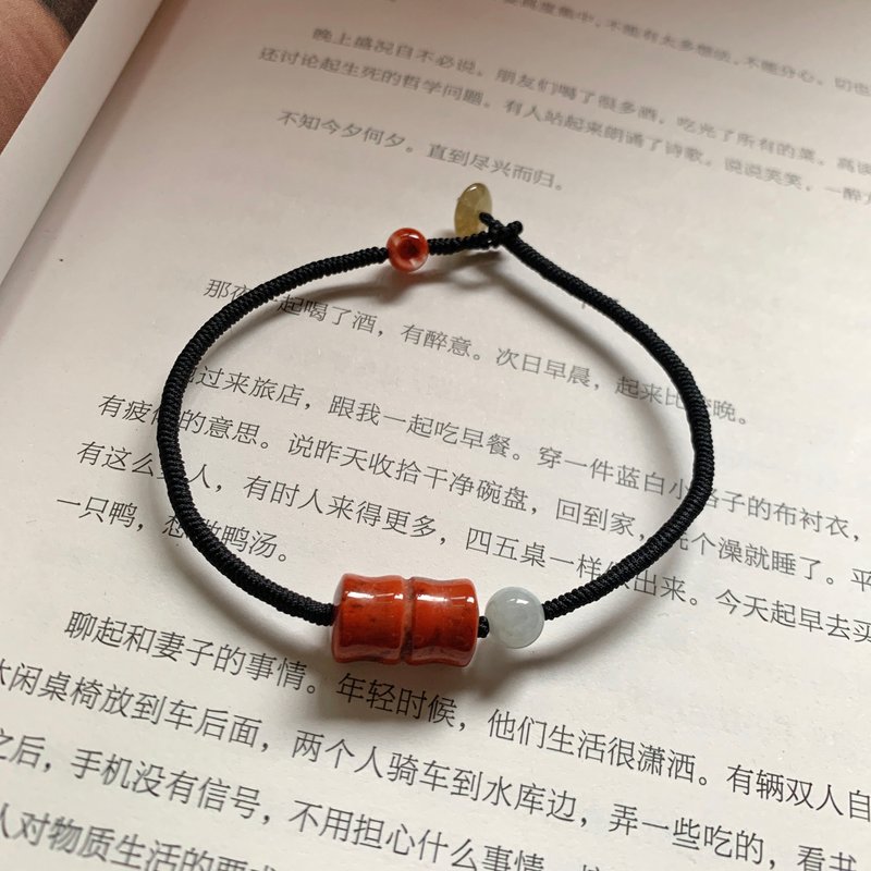 手作 炮竹聲聲。天然南紅竹節復古編織手鏈 翡翠古典文藝手繩 - 手鍊/手環 - 玉石 多色
