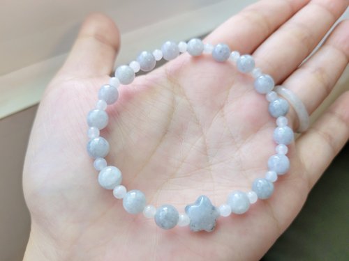 螺絲帽帽工作室 【親翠】天然翡翠 冰紫烏雞6mm圓珠白月光點點星光15~16手環