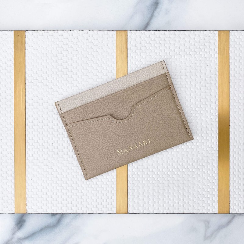 【MANAAKI】Half Moon Card Holder (4 Card Slots) Business Card Holder Small Purse Coin Purse Leather - Card Holders & Cases - Eco-Friendly Materials Khaki