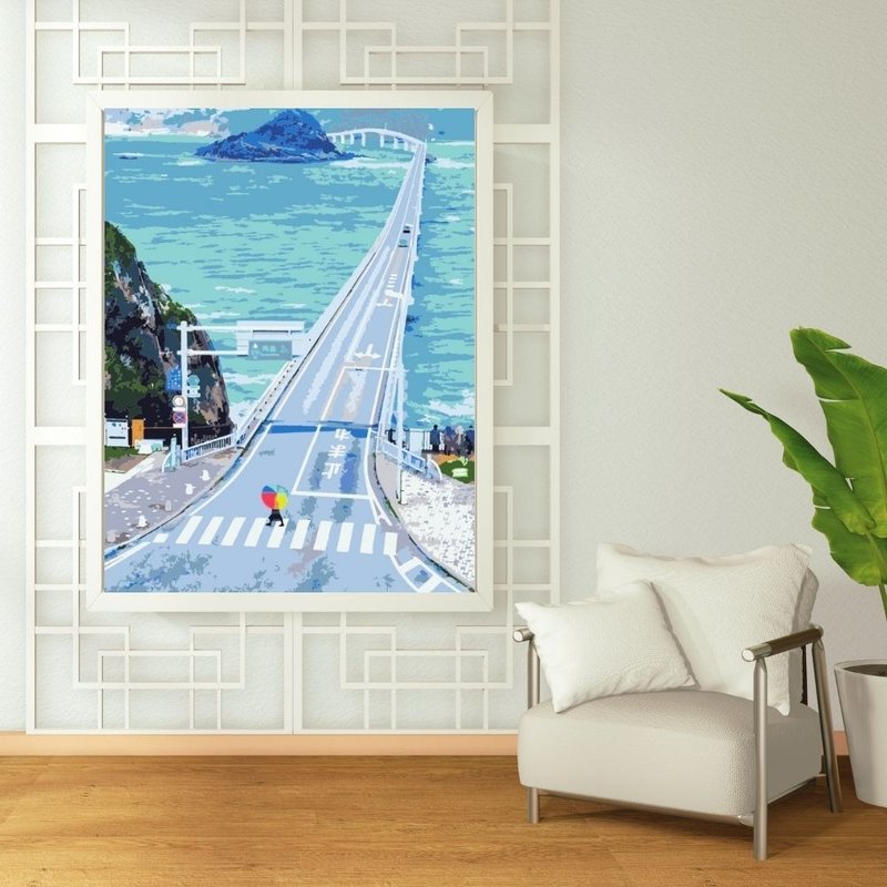 Beautiful Tsunoshima Bridge Creative Digital Oil Painting [Landscape Painting] - วาดภาพ/ศิลปะการเขียน - วัสดุอื่นๆ 