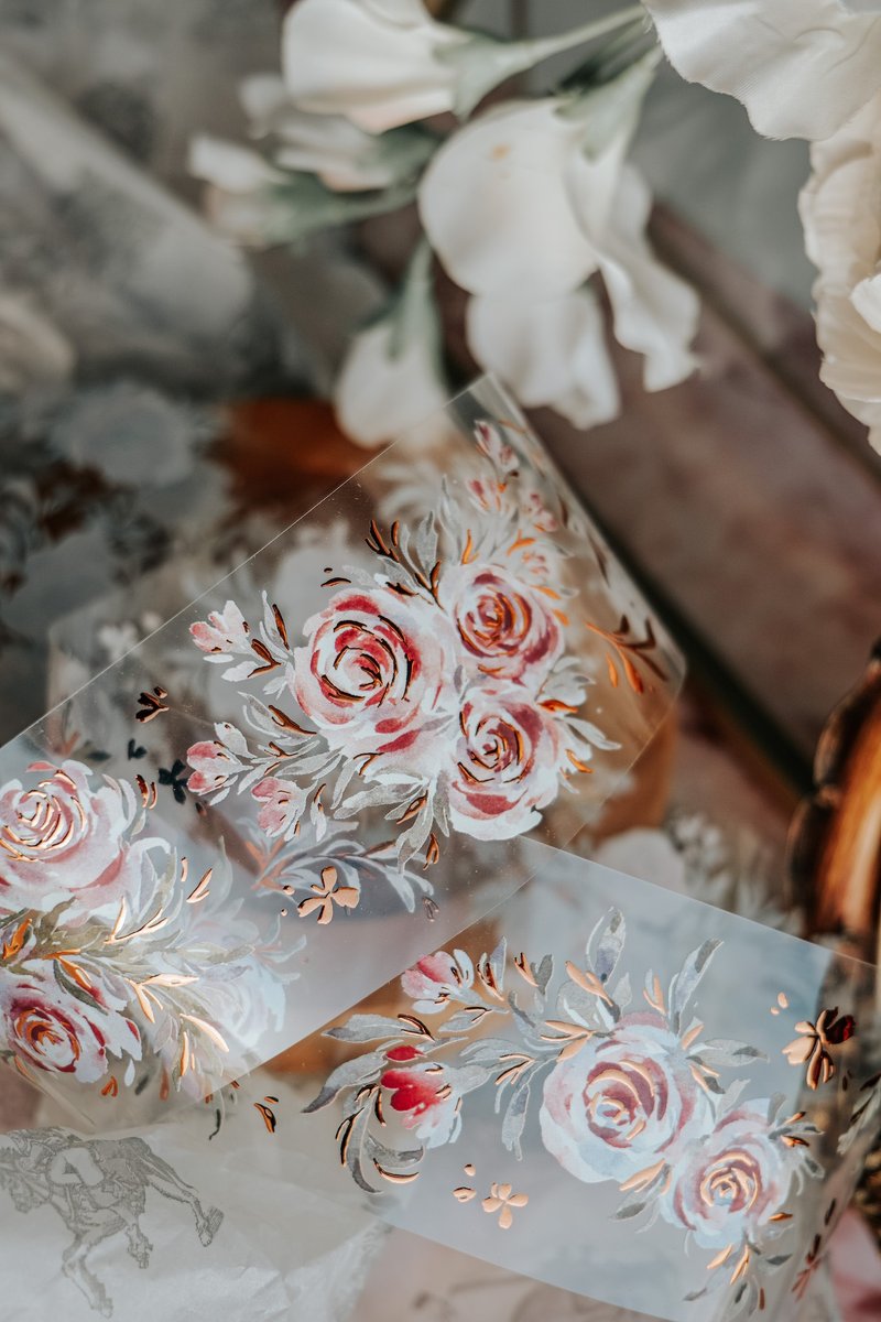 夏之薔薇 亮面古銅金PET膠帶(特油加白墨含離型紙) - 紙膠帶/和紙/PET - 其他材質 