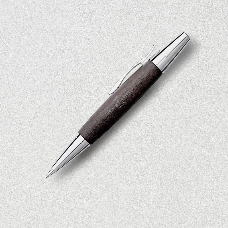 【Faber-Castell】E-MOTION 梨木亮面旋轉原子筆 黑色 免費刻字 - 原子筆/中性筆 - 木頭 咖啡色