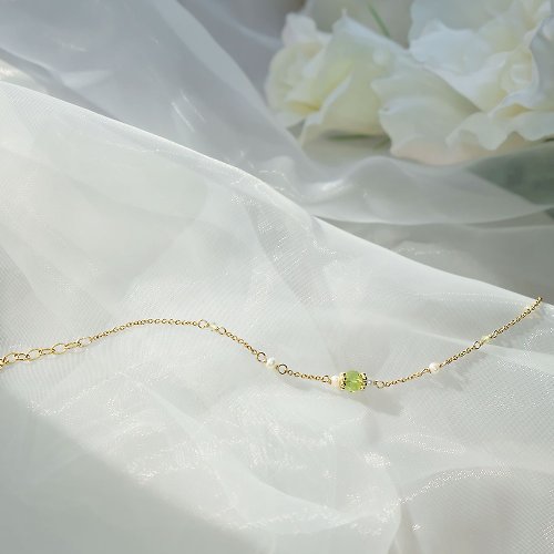 Beau Jewelry <Beau 輕珠寶>14K包金手鍊(天然珍珠/橄欖石) - 經典寶石