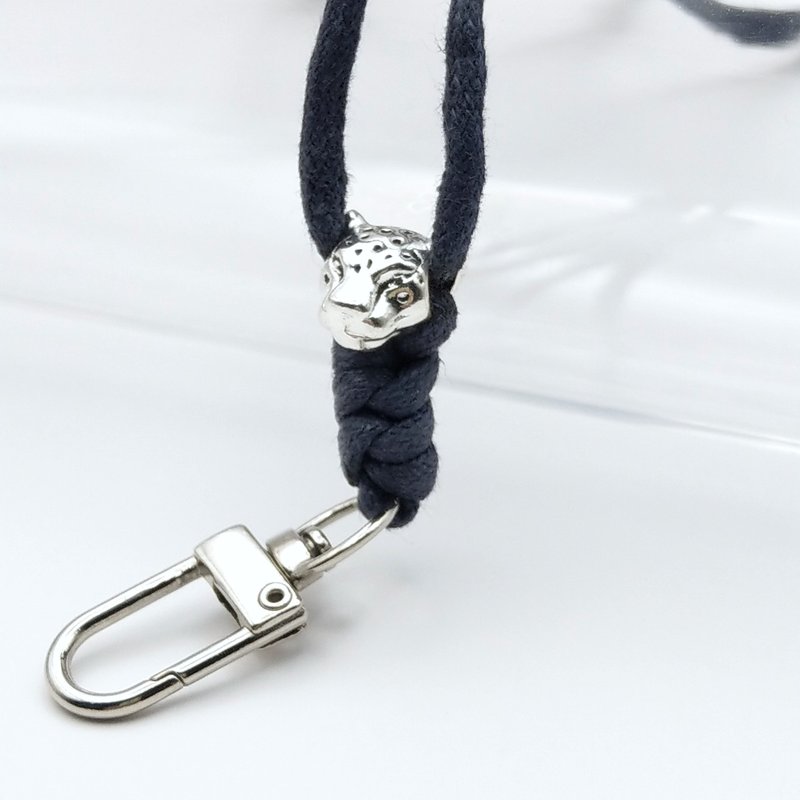 Silver flash cheetah shape mobile phone lanyard ID belt - สร้อยคอ - ผ้าฝ้าย/ผ้าลินิน สีดำ