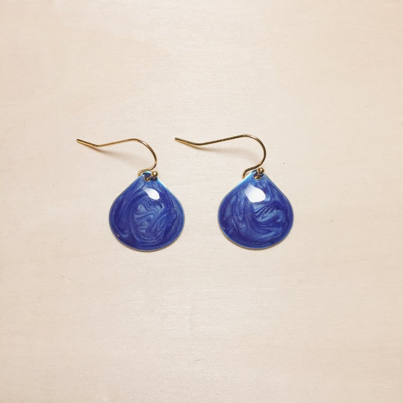 復古寶藍滴釉胖水滴耳環 - 耳環/耳夾/耳骨夾 - 顏料 藍色