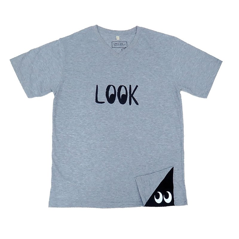 【LOOK】ちら見Tシャツ・白 - トップス ユニセックス - コットン・麻 グレー