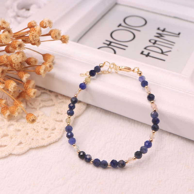 4 mm Blue Sodalite × Morganite Bracelet /14K Gold Spacers / crystal bracelet - Bracelets - Crystal 