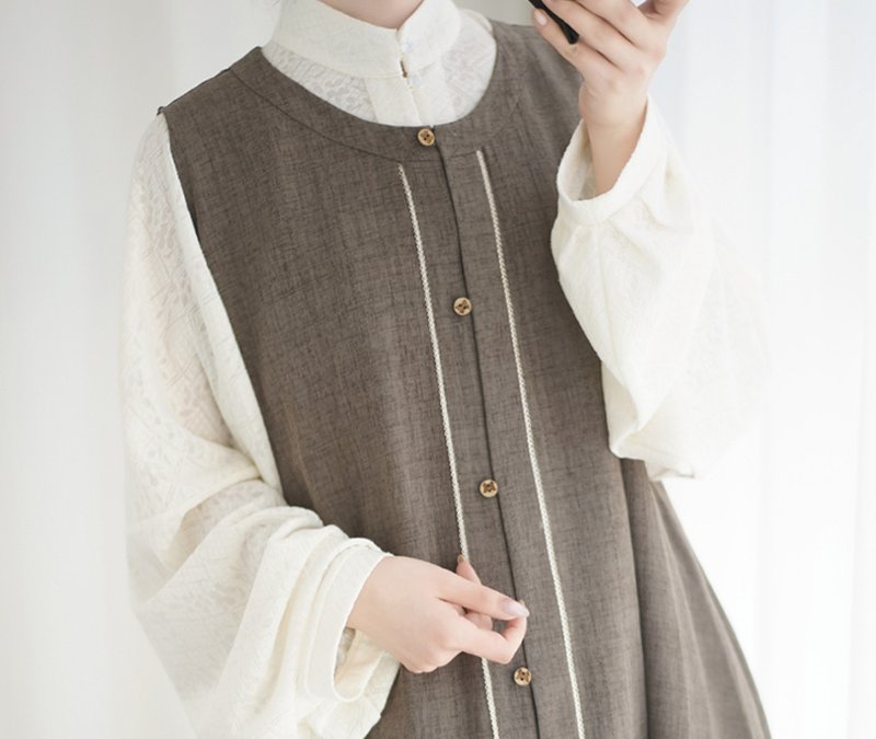 【明制漢服】多色比甲立領薄款背心/百迭裙 - 背心/無袖上衣 - 其他材質 多色