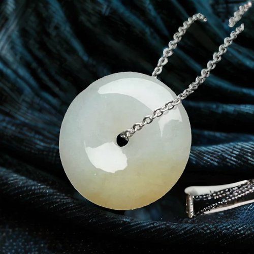 瓔珞珠寶盒 E.L.Jewelry Box 【願‧平安】冰種飄黃翡翠平安扣吊飾 | 天然緬甸翡翠A貨 | 送禮