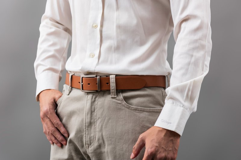 Square vegetable tanned leather belt - Belts - Genuine Leather Brown