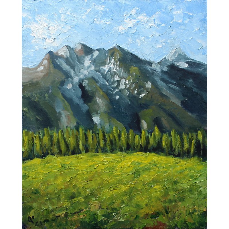 Original Painting Mountains Oil Artwork - โปสเตอร์ - วัสดุอื่นๆ 