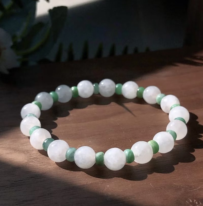 Ice type double color jade bead bracelet | Natural Burmese jade A grade jade | Gift giving - สร้อยข้อมือ - หยก หลากหลายสี