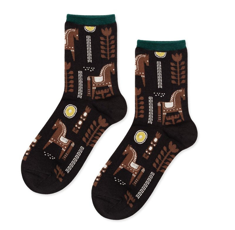 Sc. GREEN Lifestyle Nordic Trojans / Socks / Socks / Comfort Socks / Womens Socks - ถุงเท้า - ผ้าฝ้าย/ผ้าลินิน สีดำ
