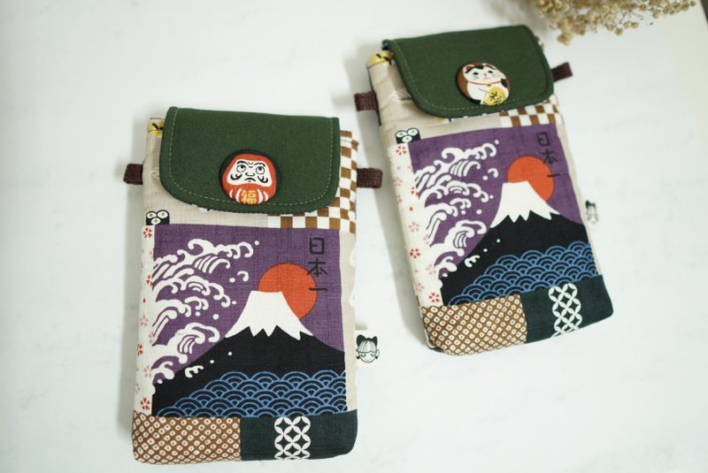 Versatile Large Phone Pouch - Japanese Style Mt. Fuji - Blue / Purple - กระเป๋าแมสเซนเจอร์ - ผ้าฝ้าย/ผ้าลินิน หลากหลายสี